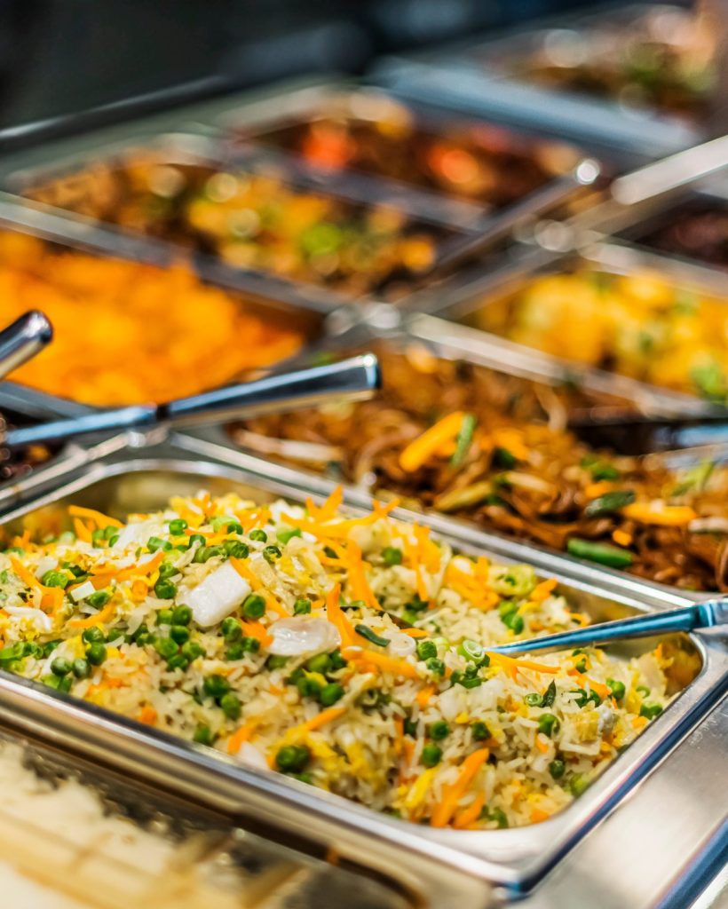 Traditional Asian food sold in an European shopping mall food court